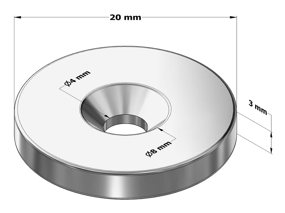 Magnes pierścieniowy 20x3 mm - wymiary