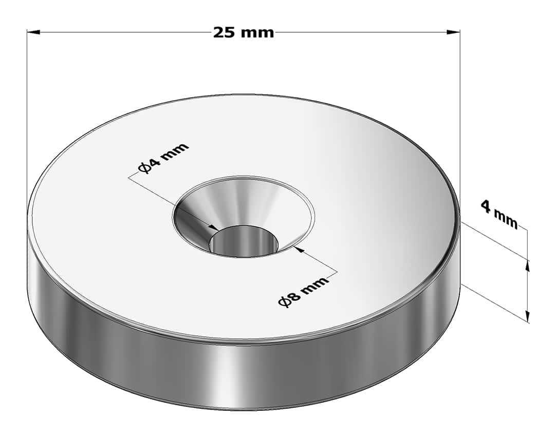 Magnes pierścieniowy 25×4 mm – wymiary