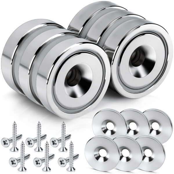 Magnes neodymowy pierścieniowy w obudowie stalowej z otworem pod wkręt 16×5 mm, z podkładkami