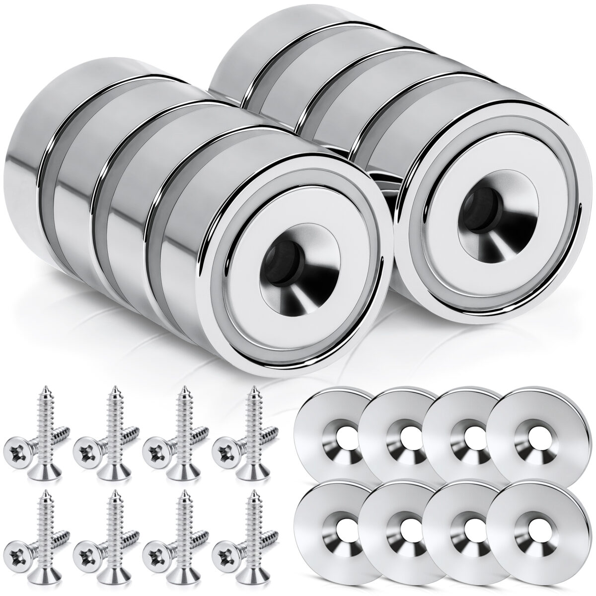 Magnes neodymowy pierścieniowy w obudowie stalowej z otworem pod wkręt 20×7 mm, z podkładkami