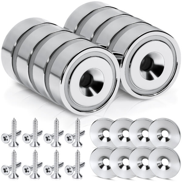 Magnes neodymowy pierścieniowy w obudowie stalowej z otworem pod wkręt 20×7 mm, z podkładkami