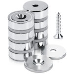 Magnes neodymowy pierścieniowy w obudowie stalowej z otworem pod wkręt 20×7 mm, z podkładkami