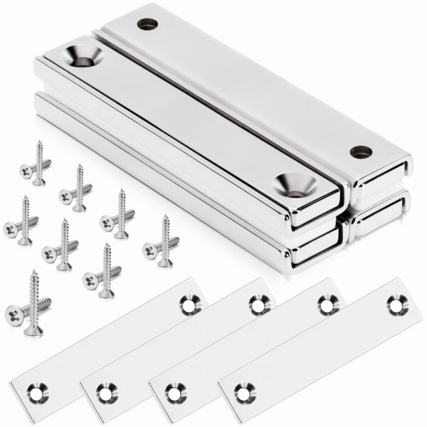 Magnes neodymowy płytkowy z otworami pod wkręt 60×13,5×5 mm z podkładkami – 4 szt.