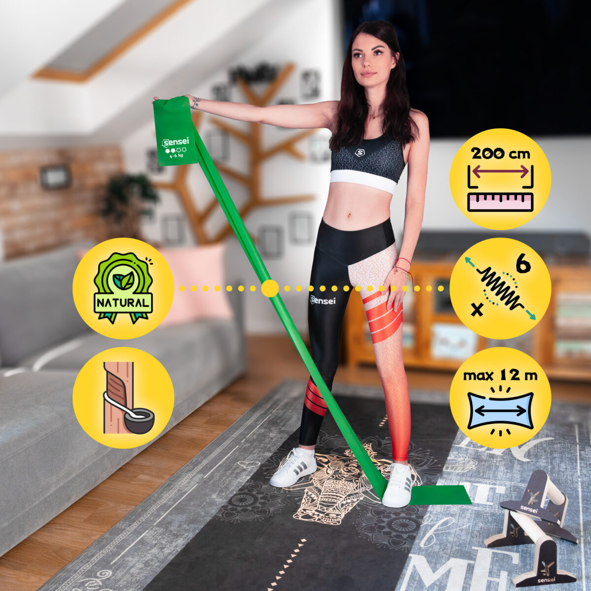 Taśma do ćwiczeń, Rehabilitacji, Jogi, Długa Guma Oporowa 2 m, Siła 4-6 kg