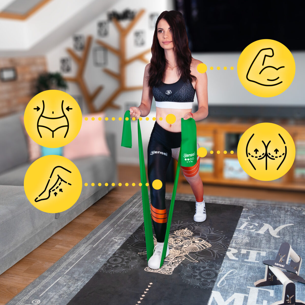 Taśma do ćwiczeń, Rehabilitacji, Jogi, Długa Guma Oporowa 2 m, Siła 4-6 kg