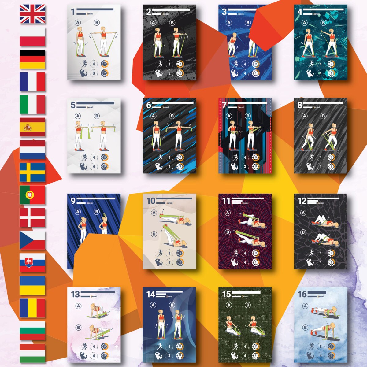 Zestaw 4 Taśm Sensei do Ćwiczeń i Rehabilitacji 200 cm + Uchwyt Drzwiowy