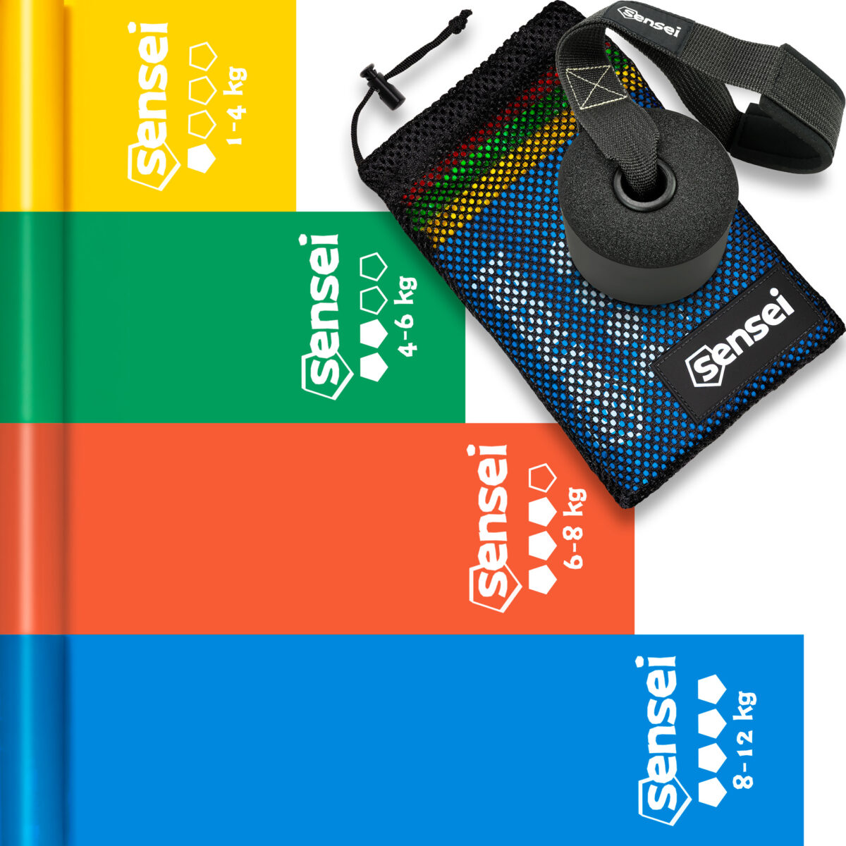 Zestaw 4 Taśm Sensei do Ćwiczeń i Rehabilitacji 200 cm + Uchwyt Drzwiowy