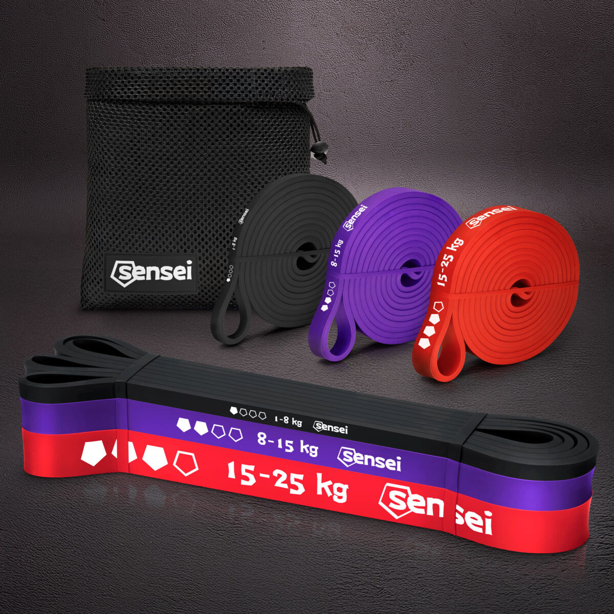 Zestaw 3 gum do ćwiczeń Sensei Power Bands – 1-35 kg
