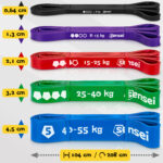 Zestaw 5 gum do ćwiczeń Sensei Power Bands – 1-55 kg + Uchwyt