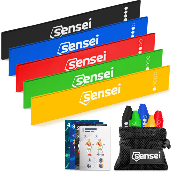 Zestaw 5 Gum Oporowych do Ćwiczeń Sensei Mini Bands – Wielokolorowe, 1-20 kg