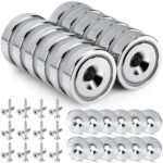 Magnes neodymowy pierścieniowy w obudowie stalowej z otworem pod wkręt 16×5 mm, z podkładkami