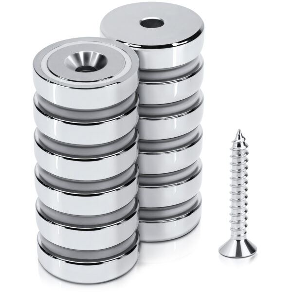 Magnes neodymowy pierścieniowy w obudowie stalowej z otworem pod wkręt 16×5 mm