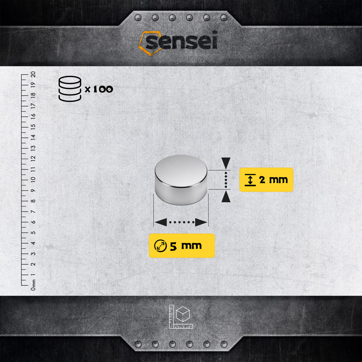 Magnesy neodymowe walcowe 5×2 mm – 100 szt.